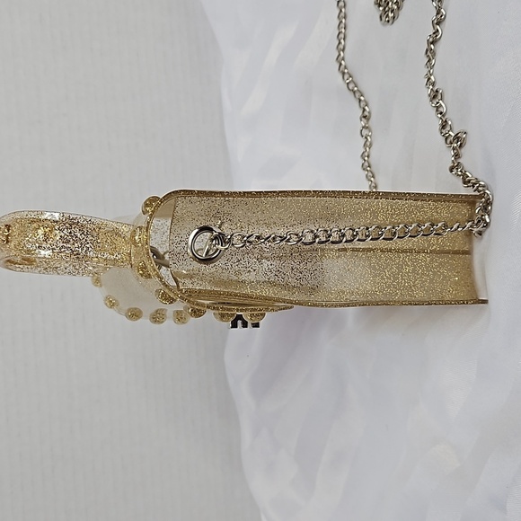 SPARKLE GOLD PLASTIC HANDBAG -GOLD SPARLE WITH SILVER CHAIN STRAP - Picture 8 of 8